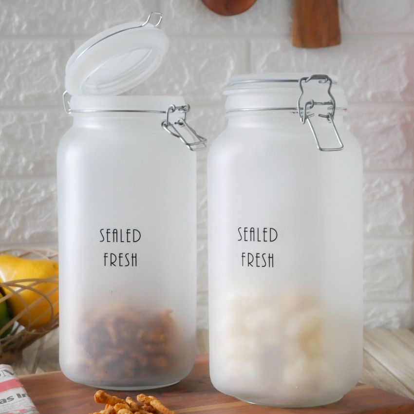 Classic Frosted Clear Glass Jar With Lid | 4 x 10 inches | 2.1 Liter