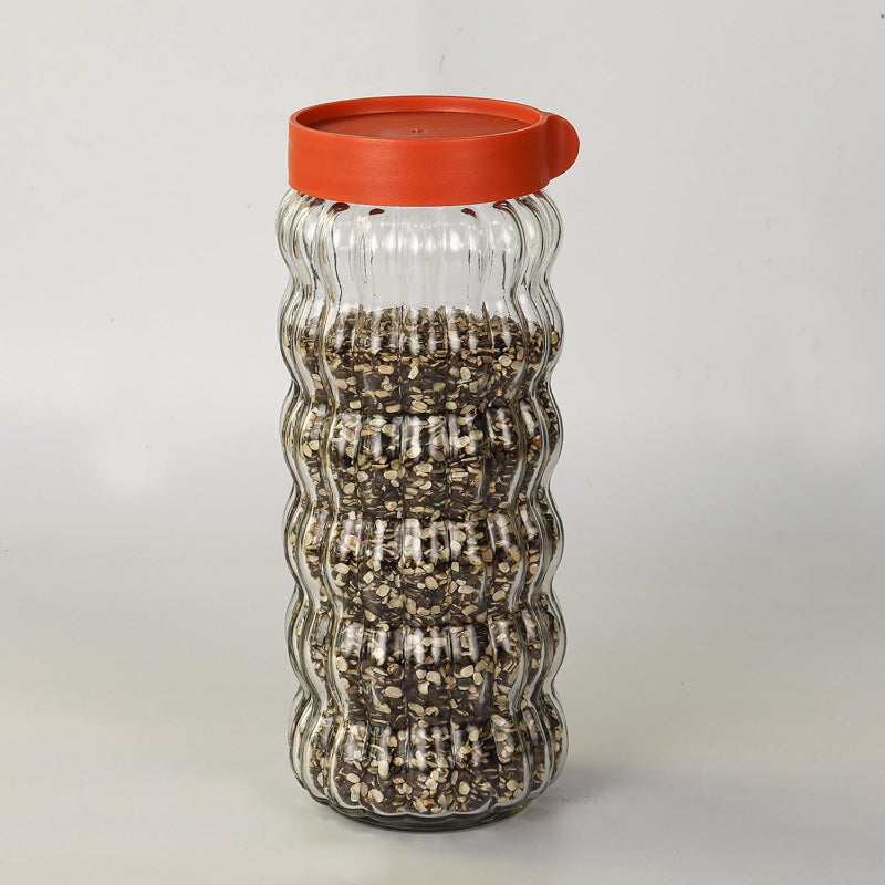 Clear Body Jar With Maroon Lid | Set Of 4 1 Ltr