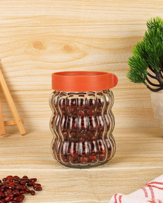 Glabier Clear Glass Storage Jar Container With Lid | Set Of 2 | 500ml Orange Lid