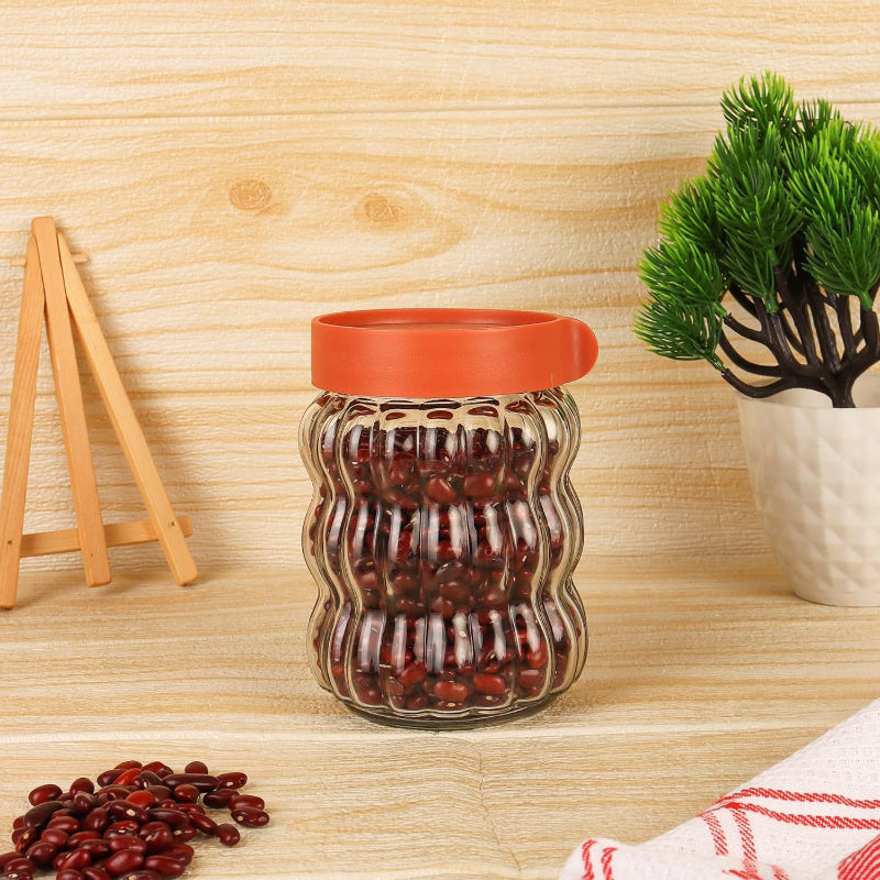 Clear Body Jar With Maroon Lid | Set Of 4 460 ml