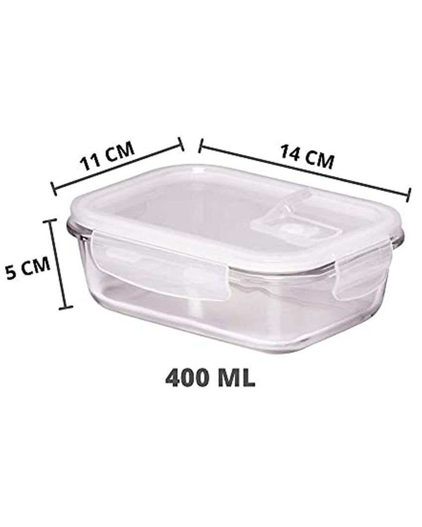 Green Rectangle Borosilicate Glass Microwave Safe Container Lunch Box for Office | 400 ML Set Of 2