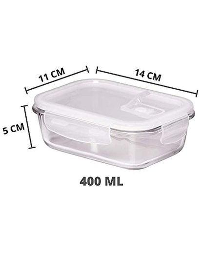 Green Rectangle Borosilicate Glass Microwave Safe Container Lunch Box for Office | 400 ML Set Of 3