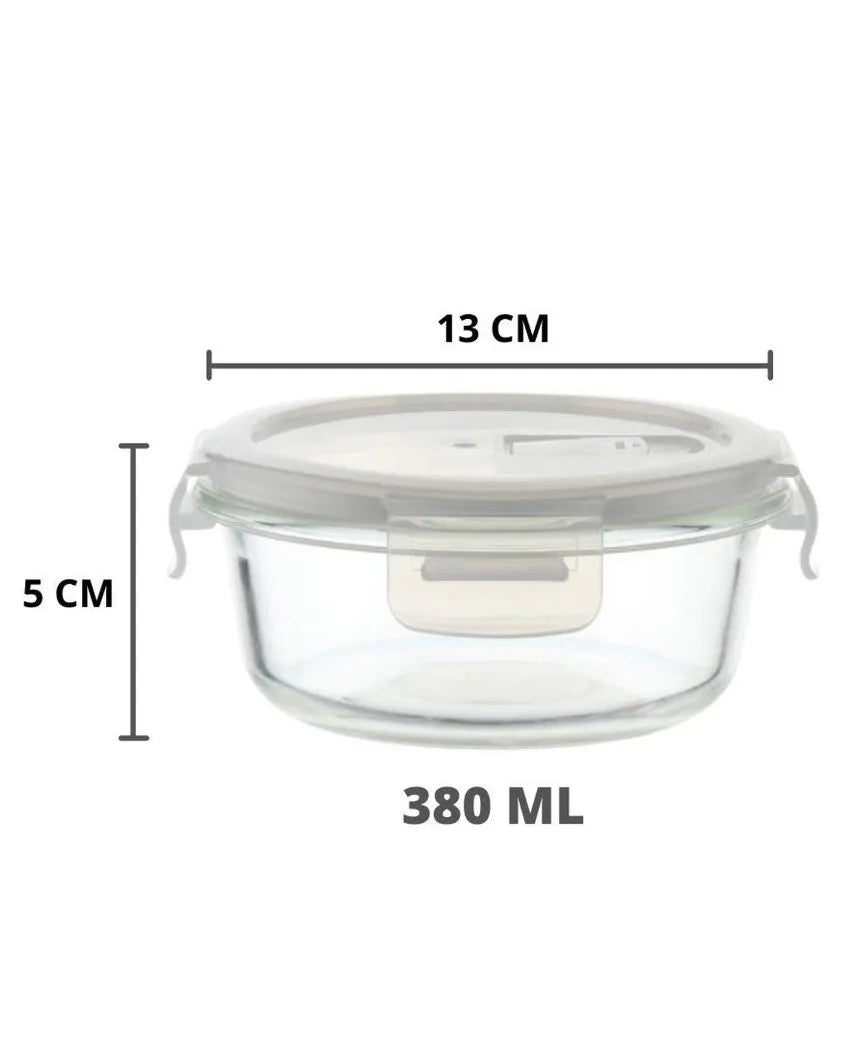 Round Borosilicate Glass Microwave Safe Container Lunch Box for Office | Set Of 3 | 380 Ml Green