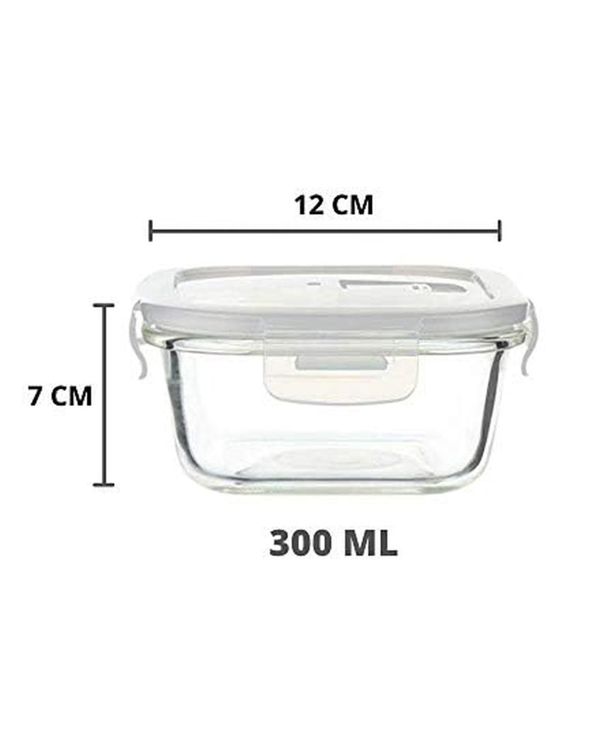 Square Shaped Borosilicate Glass Microwave Safe Container Lunch Box for Office | Set Of 2 | 300 ML