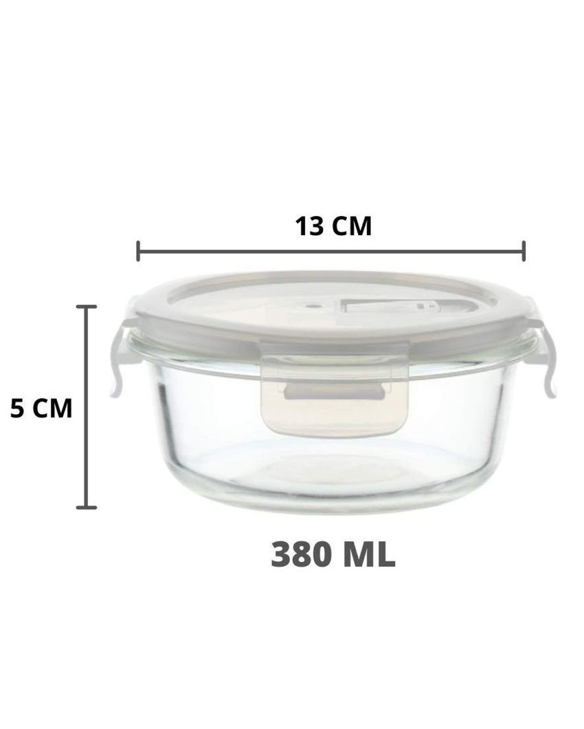 Round Borosilicate Glass Microwave Safe Container Lunch Box for Office | Set Of 3 | 380 Ml Maroon