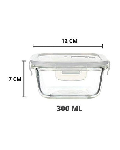 Square Borosilicate Glass Microwave Safe Container Lunch Box for Office | Set Of 3 | 300 Ml Maroon