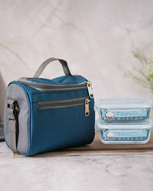 Glass Container Rectangular Lunch Box With Stylish Bag | Set of 2 | 400 ML