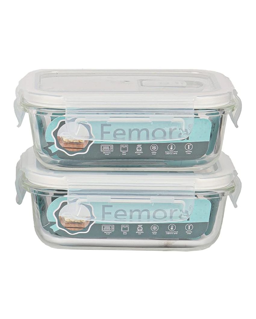 Glass Container Rectangular Lunch Box With Stylish Bag | Set of 2 | 400 ML