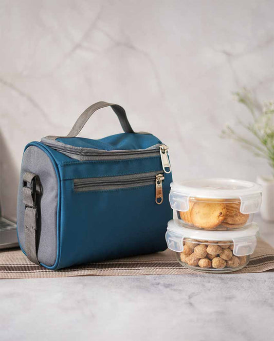 Glass Container Round Lunch Box With Stylish Bag | Set of 2 | 380 ML