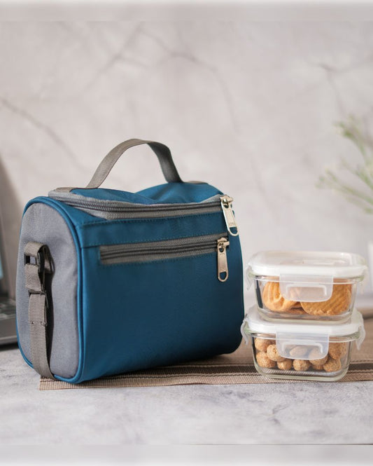 Glass Container Square Lunch Box With Stylish Bag | Set of 2 | 300 ML