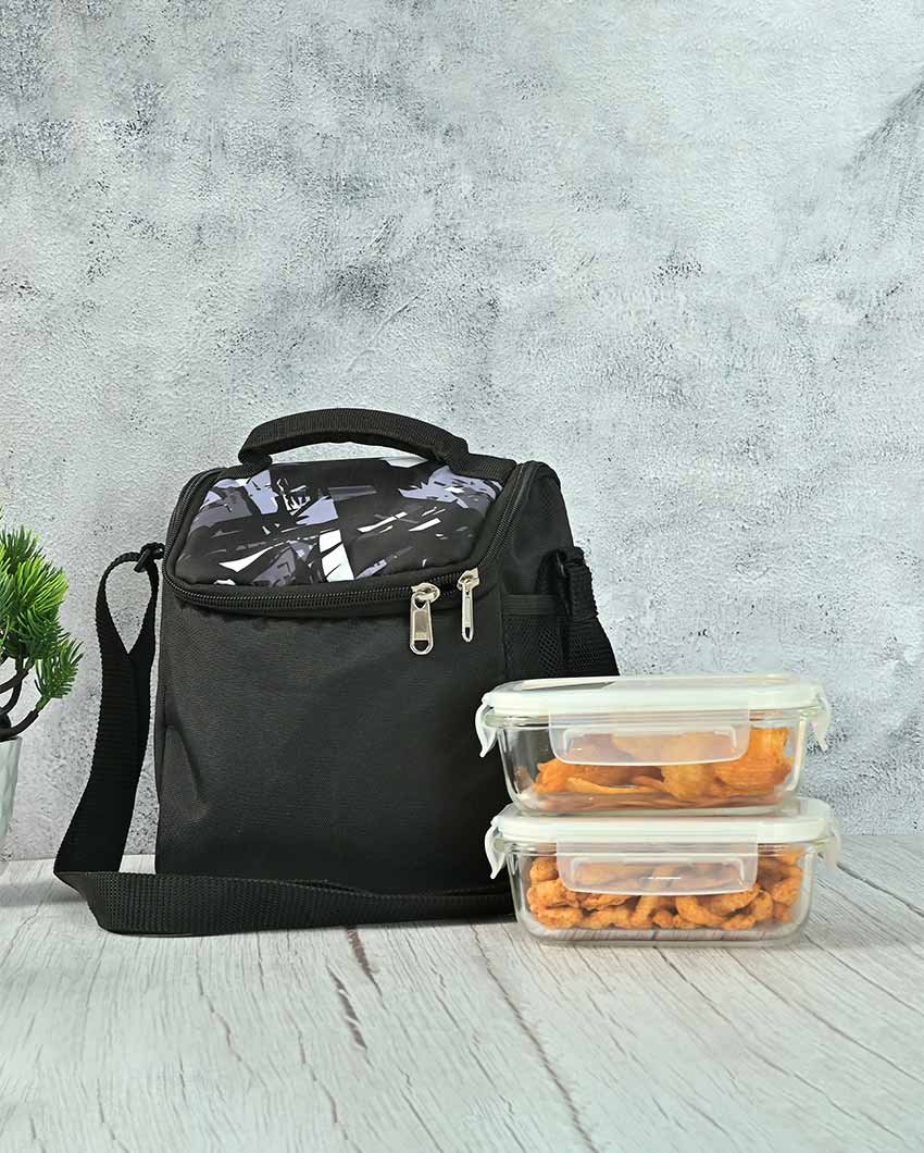 Transparent Borosilicate Glass Container Lunch Box with Bag | 400 ml