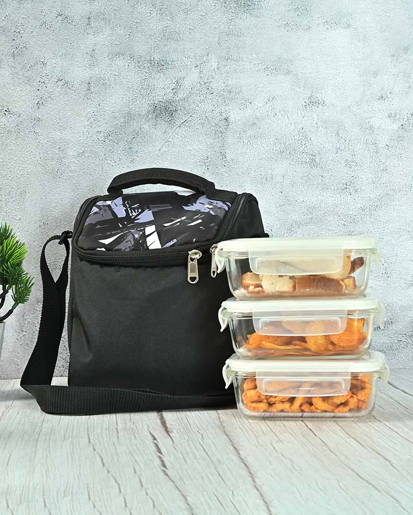 Transparent Borosilicate Glass Container Lunch Box with Bag | 400 ml