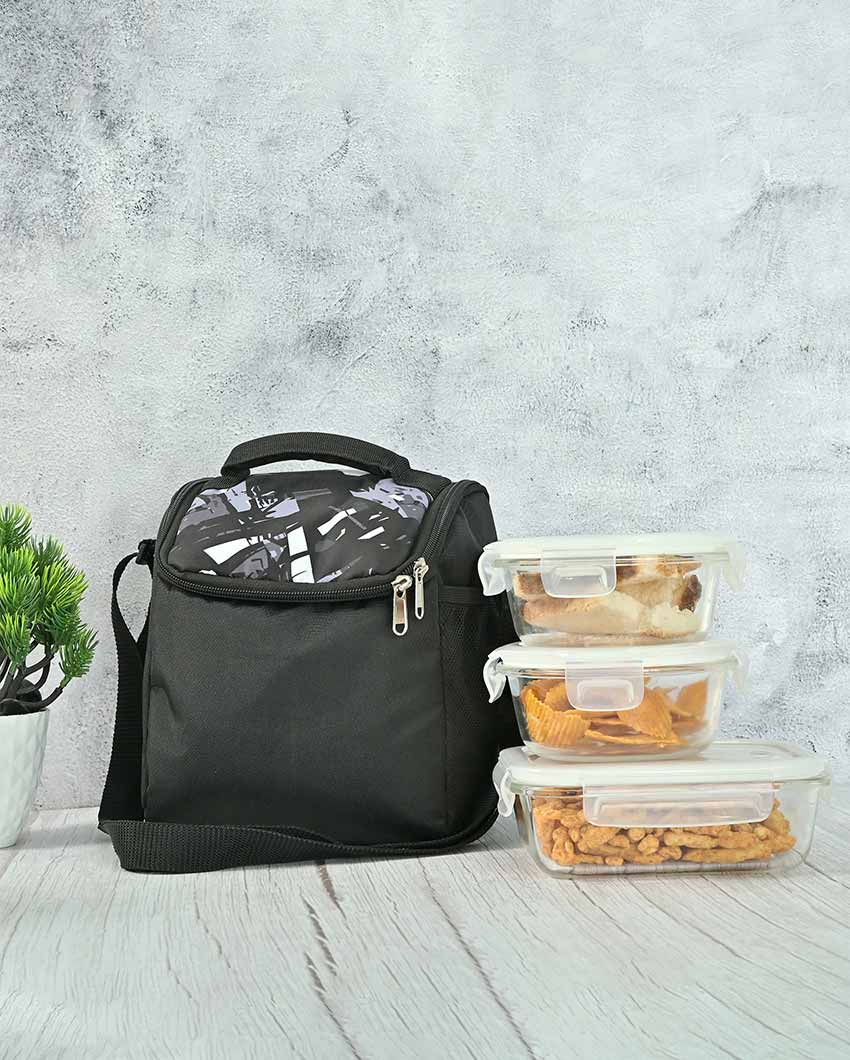 Luco Borosilicate Glass Container Lunch Box with Bag | 620 ml | Set Of 3