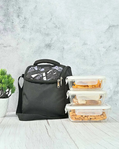 Zenio Borosilicate Glass Container Lunch Box with Bag | 400 ml, 600 ml