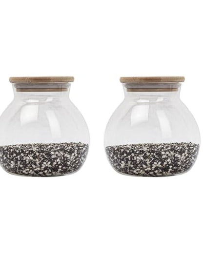 Borosilicate Glass Circular Jar With Bamboo Lid | 1000ml Set Of 2