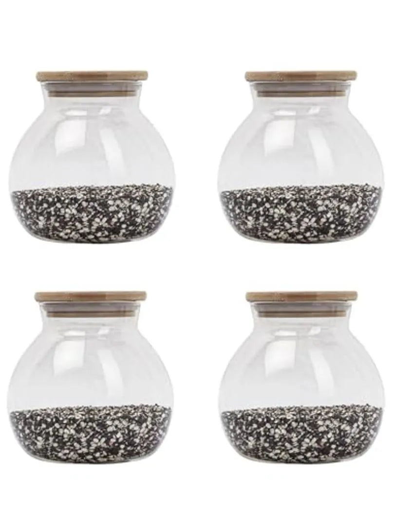 Borosilicate Glass Circular Jar With Bamboo Lid | 1000ml Set Of 4