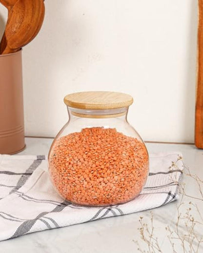 Borosilicate Glass Circular Jar With Bamboo Lid | 1000ml Set Of 4