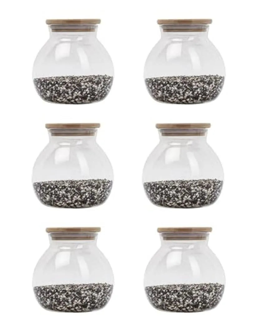 Borosilicate Glass Circular Jar With Bamboo Lid | 1000ml Set Of 6