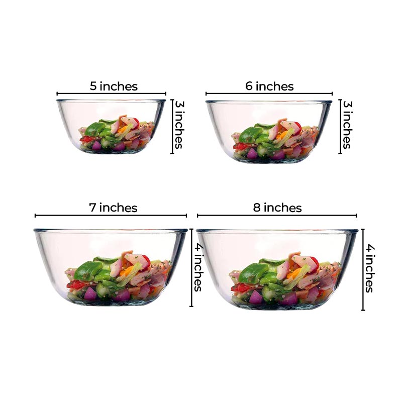 Round Glass Mixing Bowl | Set of 4 | Multiple Sizes