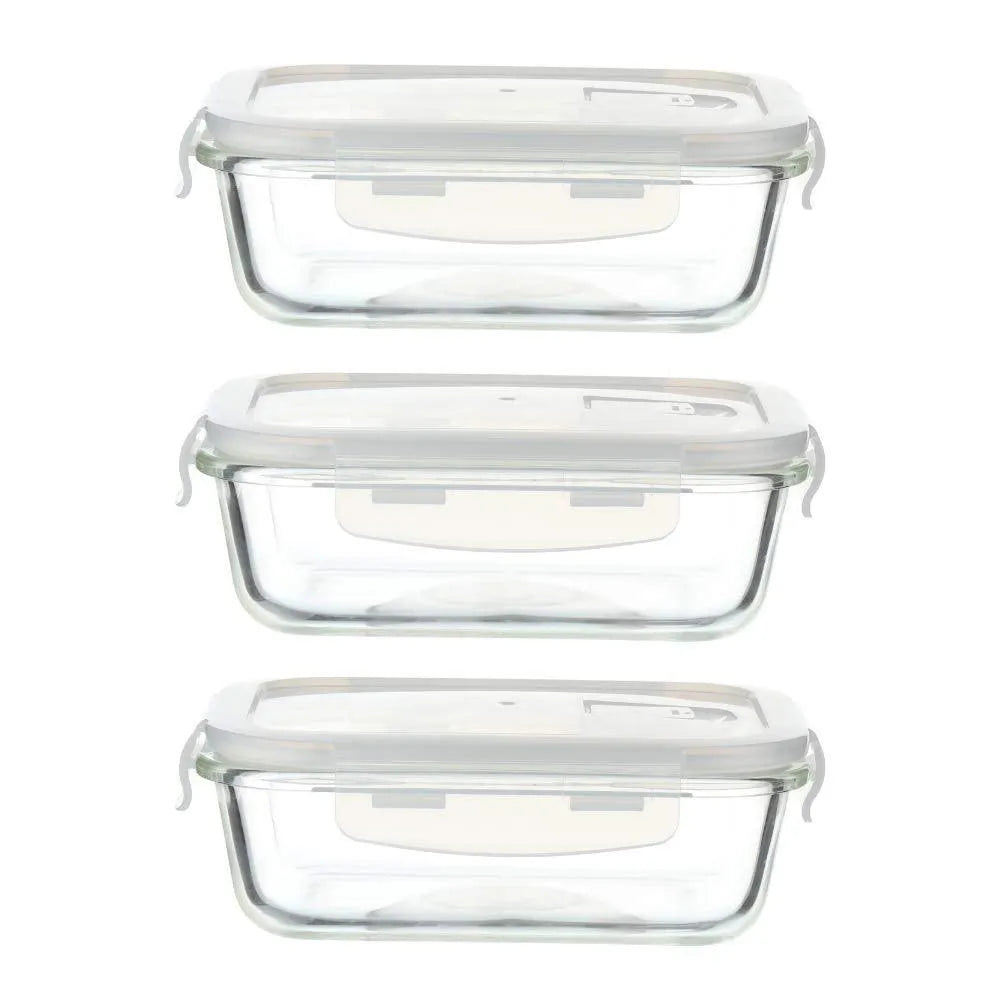 Borosilicate Glass Rectangle Food Storage Container with Lid | 400 ml | Set of 3