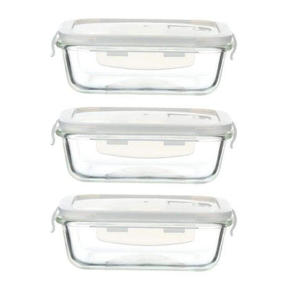 Borosilicate Glass Rectangle Food Storage Container with Lid | 400 ml | Set of 3