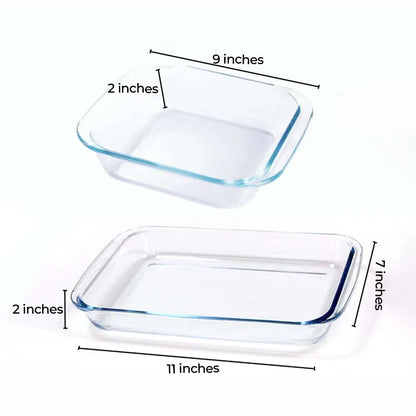 Borosilicate Glass Rectangular & Square Dish | Set of 2 | 1.6L & 1.7L