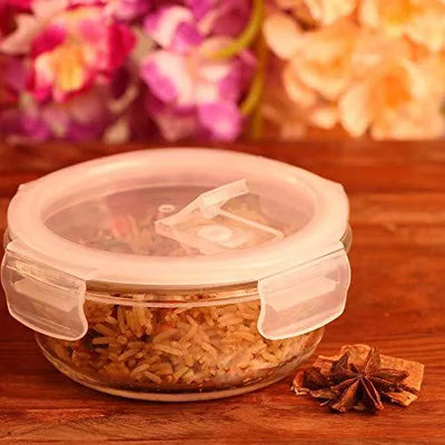 Borosilicate Glass Round Food Storage Container with Lid | Set of 2 | 380ml, 580ml, 940ml