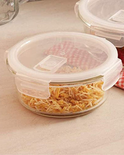 Vescio Round Glass Microwave Safe Food Storage Container with Air Vent Lid | 580ml