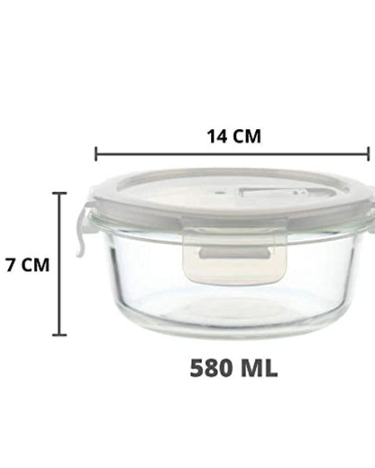 Vescio Round Glass Microwave Safe Food Storage Container with Air Vent Lid | 580ml