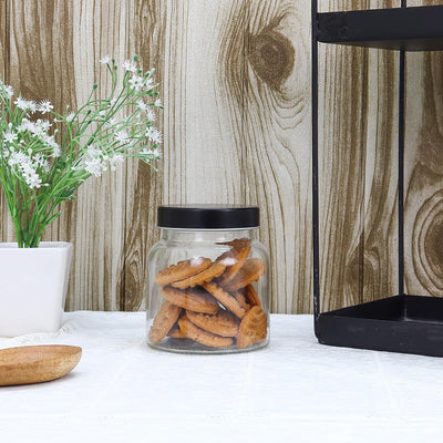 Glass Storage Jar With Black Lid | 700ml , 1 Ltr & 1.5 Ltr | Set Of 3 Clear Glass