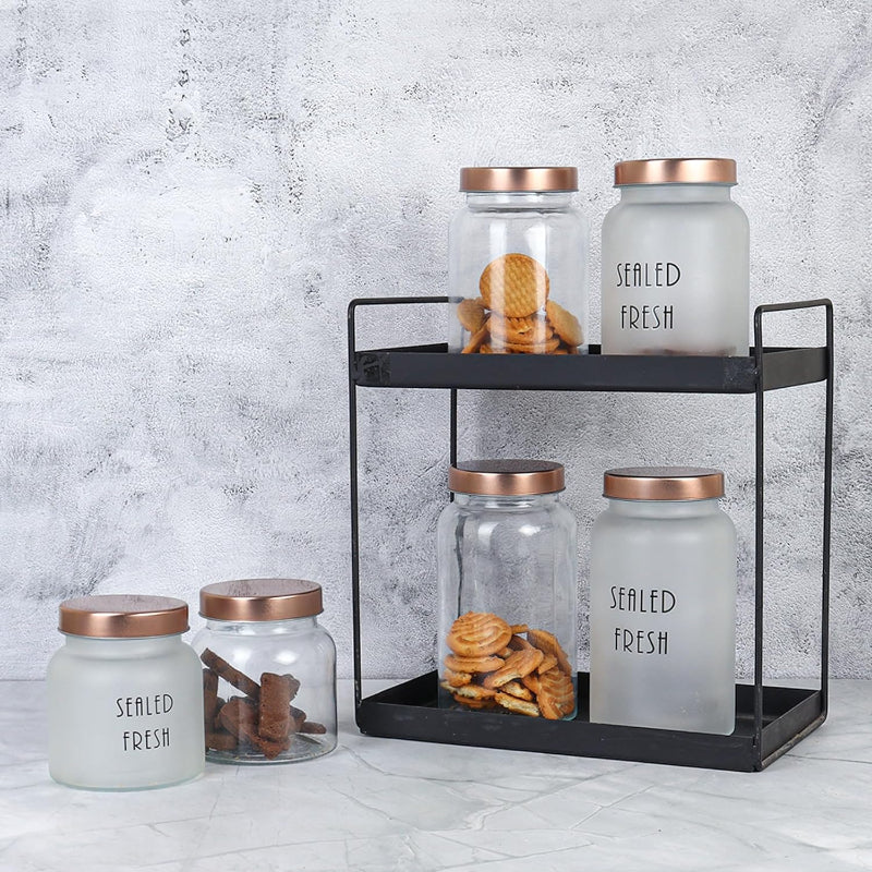 Clear Glass Storage Jar Gold Lid |1.5 Ltr Set Of 2