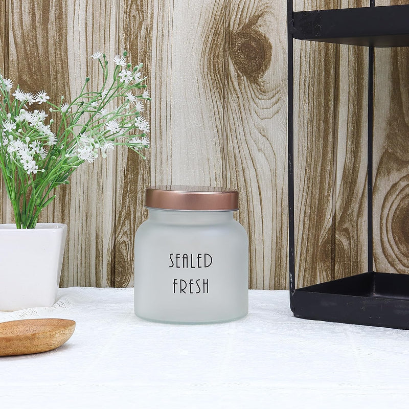 Frosted Glass Storage Jar With Gold Lid 700ml Dusaan