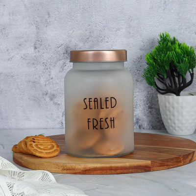 Frosted Glass Storage Jar With Gold Lid | 1 Ltr Set Of 4