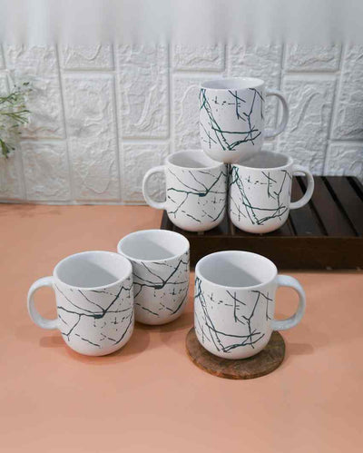 Luxe Marble Print Design Ceramic Coffee & Tea Cups | Set of 6 | 180 ML | 3 x 3 inches