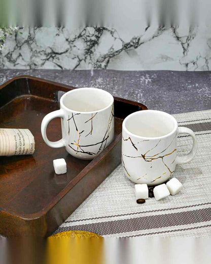 Wave 22K Liquid Marble Golden Design Ceramic Coffee Mugs | Set of 6 | 180 ML | 3 x 3 inches