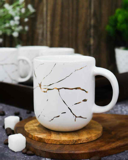 Wave 22K Liquid Marble Golden Design Ceramic Coffee Mugs | Set of 6 | 180 ML | 3 x 3 inches