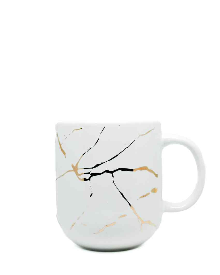 Wave 22K Liquid Marble Golden Design Ceramic Coffee Mugs | Set of 6 | 180 ML | 3 x 3 inches