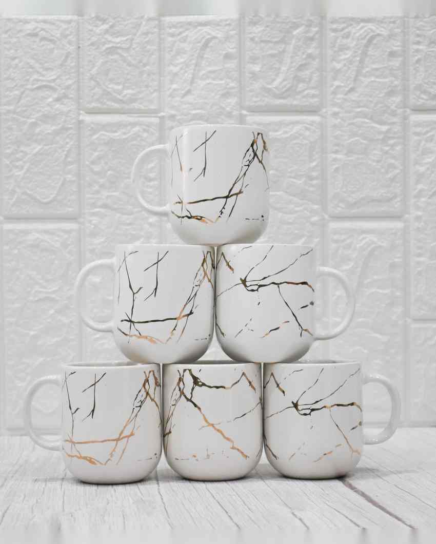 Wave 22K Liquid Marble Golden Design Ceramic Coffee Mugs | Set of 6 | 180 ML | 3 x 3 inches