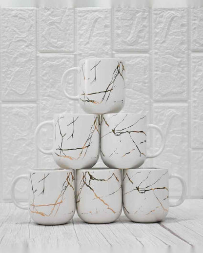 Wave 22K Liquid Marble Golden Design Ceramic Coffee Mugs | Set of 6 | 180 ML | 3 x 3 inches