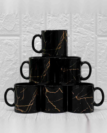 Wave 22K Liquid Marble Golden Design Ceramic Coffee Mugs | Set of 6 | 180 ML | 3 x 3 inches