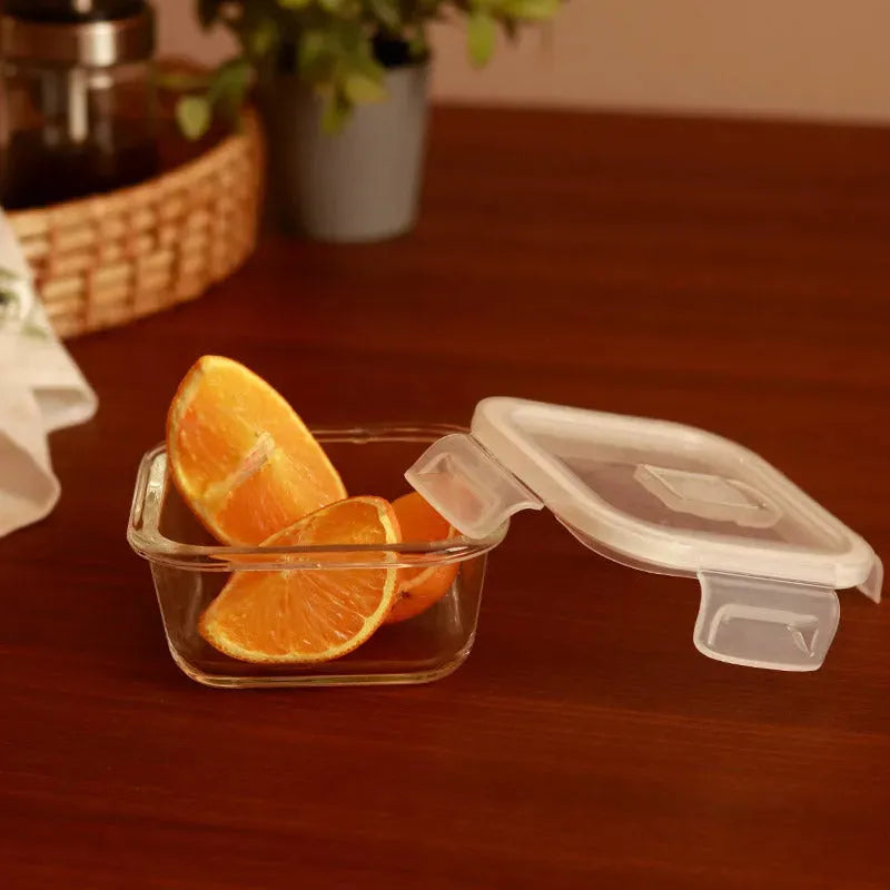 Borosilicate Glass Square Food Storage Container with Air Vent Lid 300 ml Dusaan