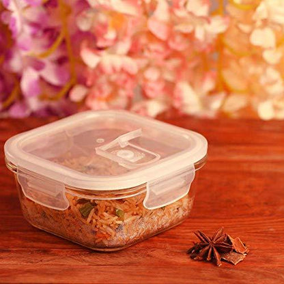 Borosilicate Glass Square Food Storage Container with Lid | 300ml, 500 ml, 800ml