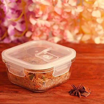 Borosilicate Glass Square Food Storage Container with Lid | 300ml, 500 ml, 800ml