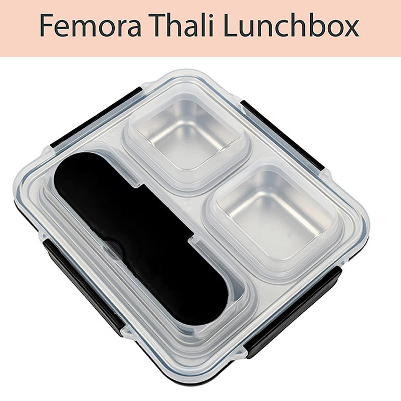 Black High Steel Rectangle Lunch Box Container | Not Leakproof | 3 Pots Default Title
