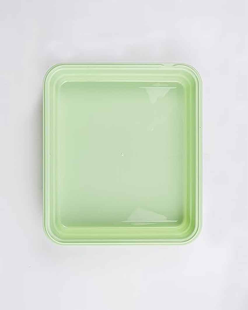 High Steel Container Rectangle Lunch Box With Bag For Office & School | 3 Pots Green