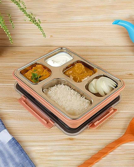 Durable High Steel Rectangle Lunch Box Container | Not Leakproof | 5 Pots | 900 Ml