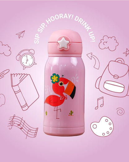 Flamingo Design Hot & Cold Stainless Steel Bottle With Bag | 550 Ml