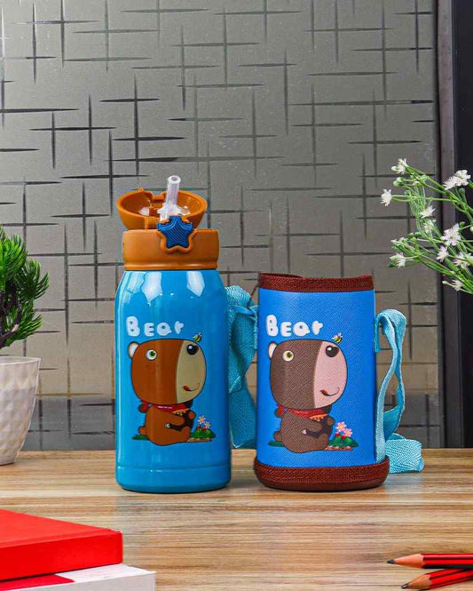 Bear Design Hot & Cold Stainless Steel Bottle With Bag | 550 Ml