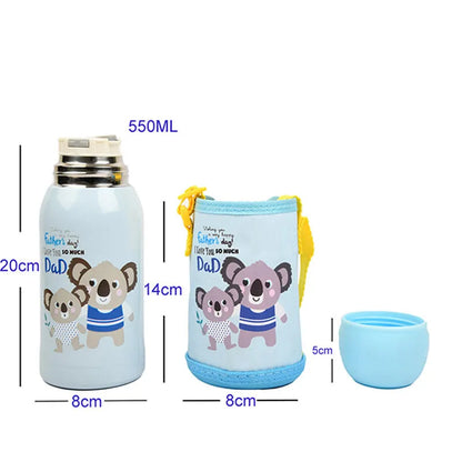 Blue Thermos Flask Stainless Steel Hot & Cold Water Bottle With Bag | 550ML Default Title