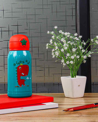 Crown Dinosaur Design Hot & Cold Stainless Steel Bottle With Bag | 550 Ml